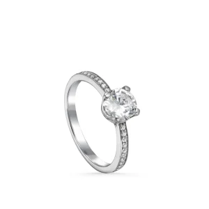 Anillos De Compromiso | Anillo Solitario | LINEARGENT Anillo solitario contorno de circonitas y cuarzo adamantino