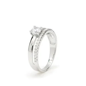 Anillos Especiales | Anillo Solitario | LINEARGENT Anillo solitarios diseño de doble carril con circonita central
