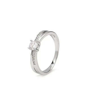 Anillos De Compromiso | LINEARGENT Anillo solitarios diseño diagonal motivo de cuarzo adamantino