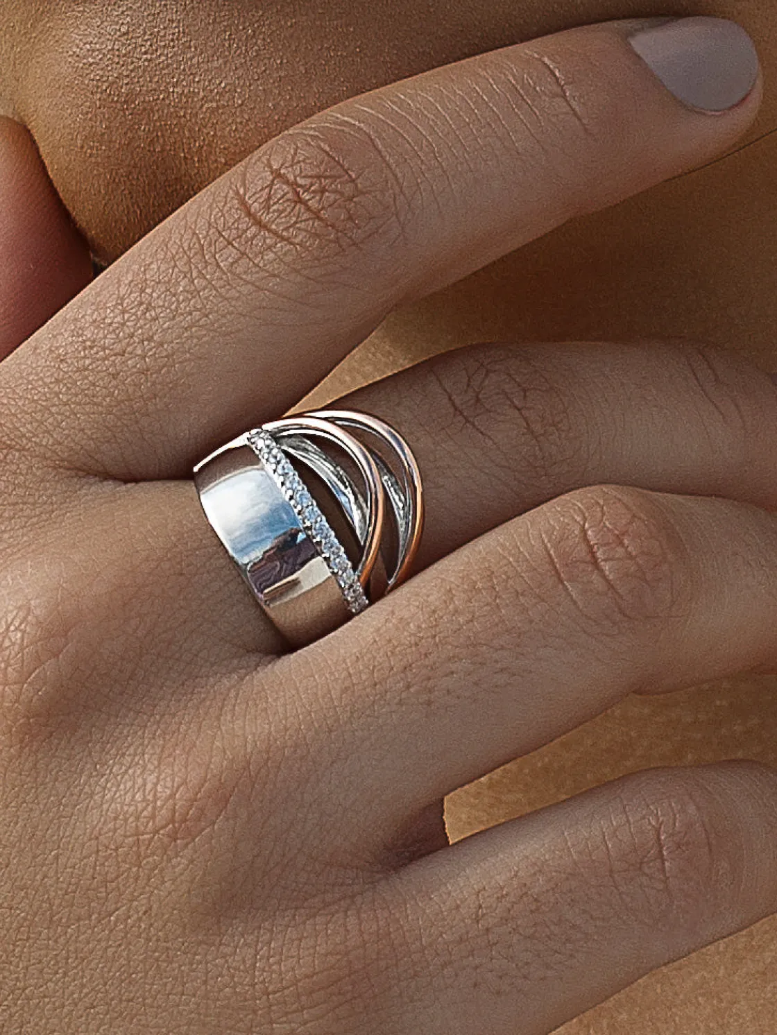Anillos Bicolor | Anillos Anchos | LINEARGENT Anillos anchos con carriles bicolores y circonitas
