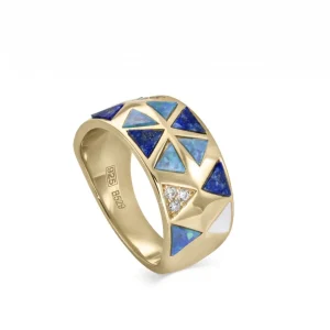 Anillos Con Piedras | LINEARGENT Anillos anchos con lapislazuli y circonitas bañado en oro