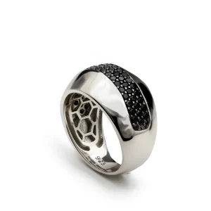 Anillos Especiales | Anillos Anchos | LINEARGENT Anillos anchos de plata con carril circonitas negras