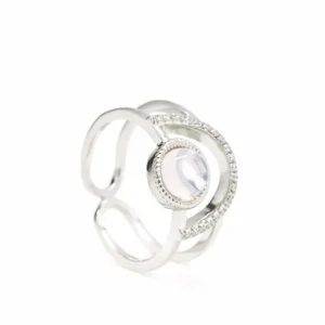 Anillos Anchos | LINEARGENT Anillos anchos de plata con ópalo y semicírculo rose