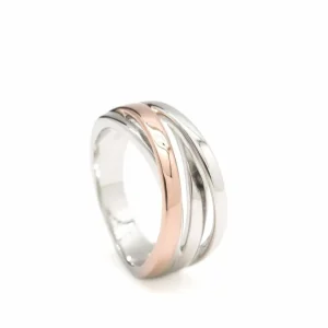 Anillos Bicolor | Anillos Anchos | LINEARGENT Anillos anchos de plata de doble cruz bicolor