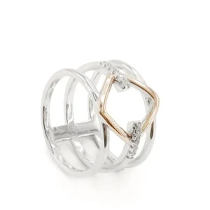 Anillos Bicolor | Anillos Anchos | LINEARGENT Anillos anchos de plata detalle circular en rosa