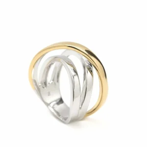 Anillos Dorados | Anillos Bicolor | LINEARGENT Anillos anchos de plata diseño abrazado bicolor