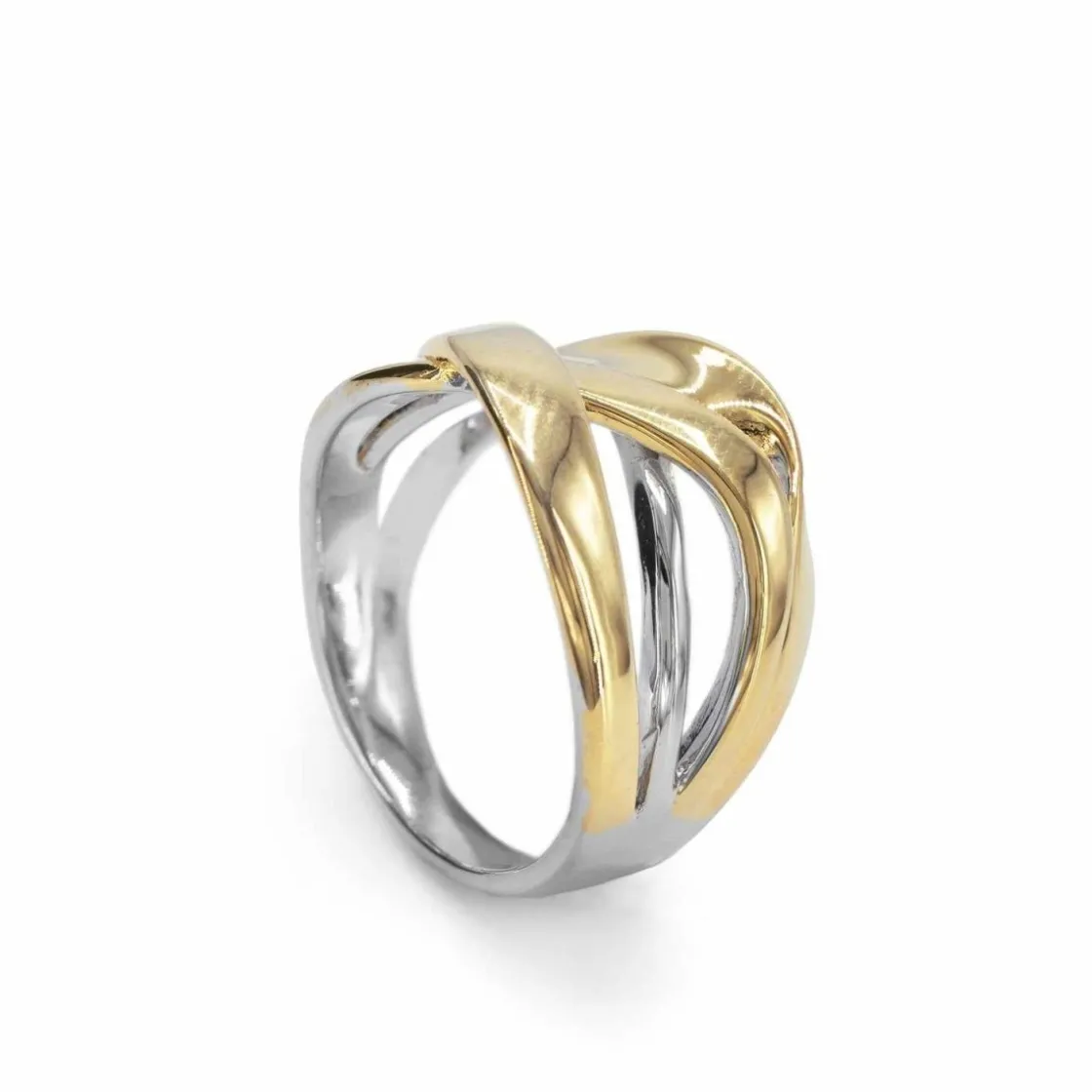 Anillos Bicolor | Anillos Anchos | LINEARGENT Anillos anchos de plata diseño cruzado irregular
