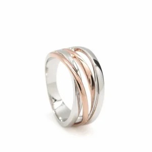 Anillos Bicolor | Anillos Anchos | LINEARGENT Anillos anchos de plata diseño cuádruple bicolor