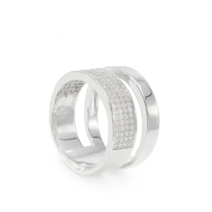 Anillos Anchos | Anillos Grandes | LINEARGENT Anillos anchos de plata diseño doble y circonitas