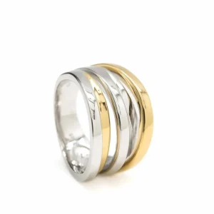 Anillos Dorados | Anillos Bicolor | LINEARGENT Anillos anchos de plata diseño múltiple bicolor