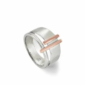 Anillos Bicolor | LINEARGENT Anillos anchos de plata lisa diseño bicolor en rosa