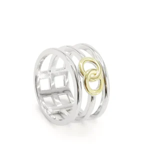 Anillos Bicolor | Anillos Anchos | LINEARGENT Anillos anchos detalle circular dorado central