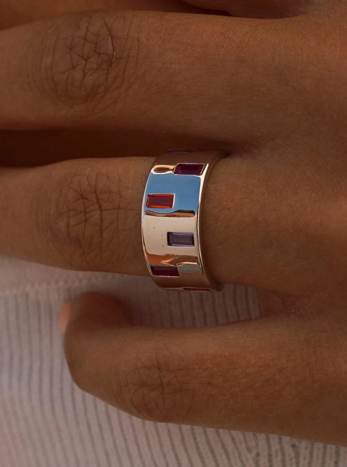 Anillos Anchos | LINEARGENT Anillos anchos diseño de cuarzos adamantinos brillantes