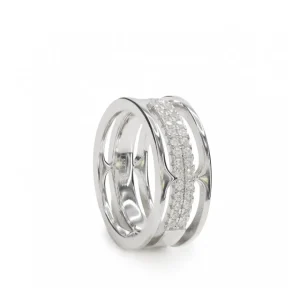 Anillos Anchos | Anillos Circonitas | LINEARGENT Anillos anchos diseño de cuatro raíles con circonitas