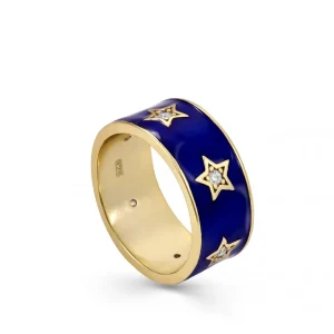 Anillos Anchos | LINEARGENT Anillos anchos diseño de estrellas con esmalte azul