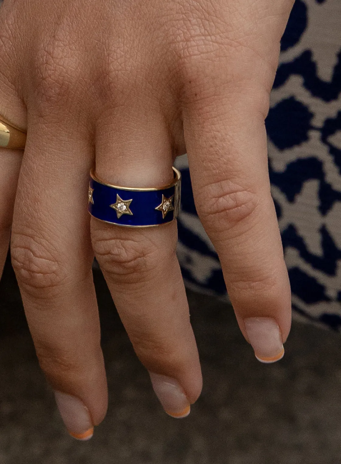 Anillos Anchos | LINEARGENT Anillos anchos diseño de estrellas con esmalte azul