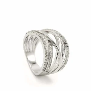 Anillos Anchos | Anillos Circonitas | LINEARGENT Anillos anchos diseño de múltiples carriles con circonitas