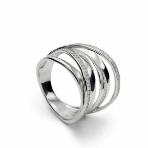 Anillos Anchos | Anillos Grandes | LINEARGENT Anillos anchos diseño de múltiples raíles con circonitas