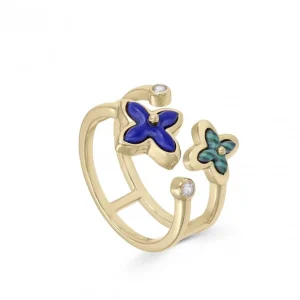 Anillos Anchos | LINEARGENT Anillos anchos diseño doble flor de piedra natural