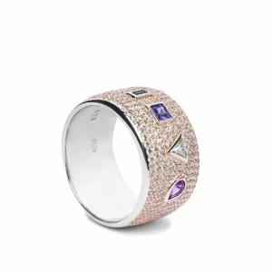 Anillos Con Piedras | Anillos Anchos | LINEARGENT Anillos anchos diseño geometrico multicolor con circonitas