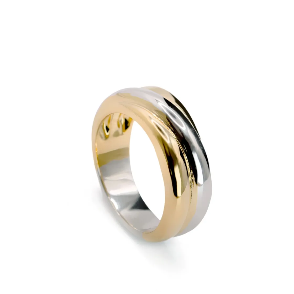 Anillos Bicolor | LINEARGENT Anillos anchos diseño triple carril bicolor