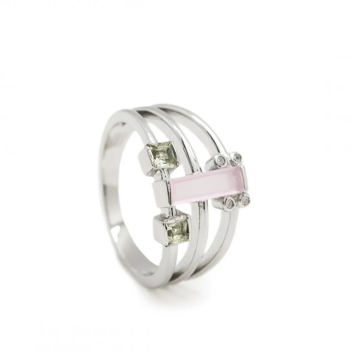 Anillos Con Piedras | LINEARGENT Anillos anchos diseño triple sortija con gemas de colores