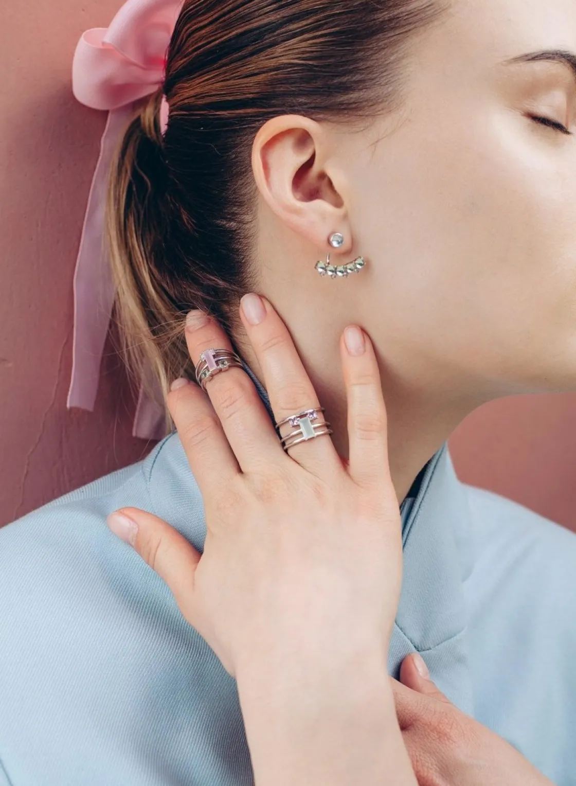 Anillos Con Piedras | LINEARGENT Anillos anchos diseño triple sortija con gemas de colores