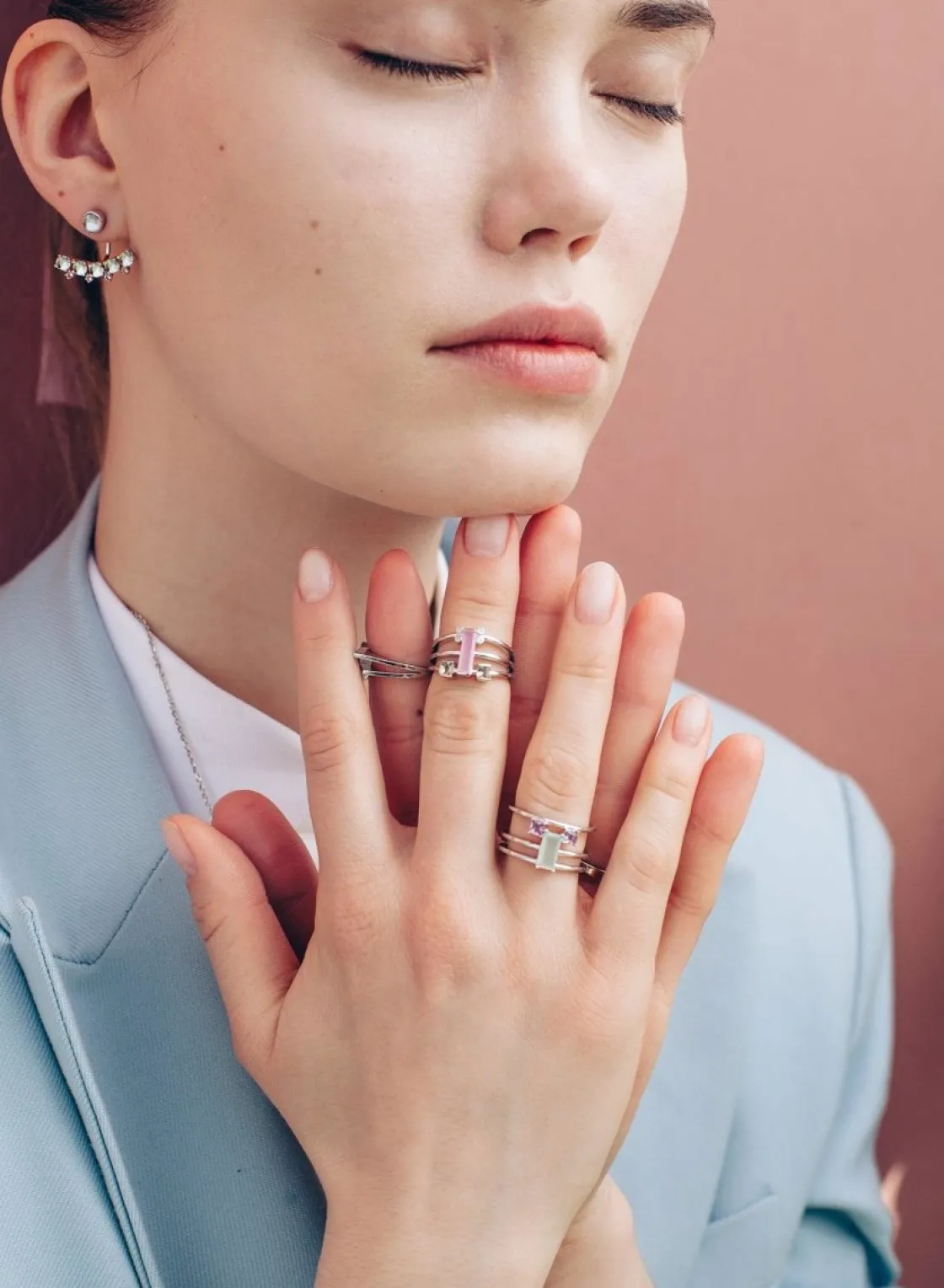 Anillos Con Piedras | LINEARGENT Anillos anchos diseño triple sortija con gemas de colores