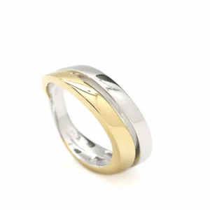 Anillos Dorados | Anillos Bicolor | LINEARGENT Anillos anchos en plata diseño diagonal bicolor
