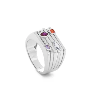 Anillos Anchos | LINEARGENT Anillos anchos en plata diseño geométrico multicolor