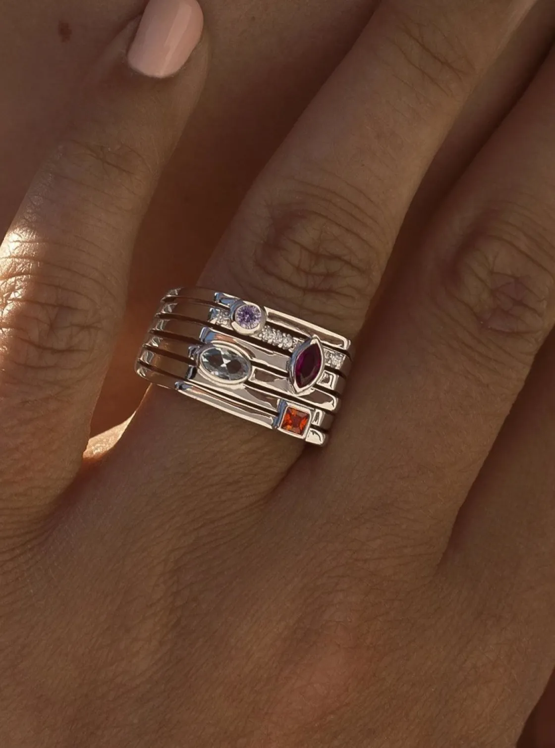 Anillos Anchos | LINEARGENT Anillos anchos en plata diseño geométrico multicolor