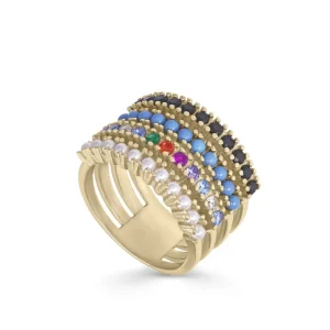 Anillos Anchos | LINEARGENT Anillos anchos formado por piedras circonitas y perlas