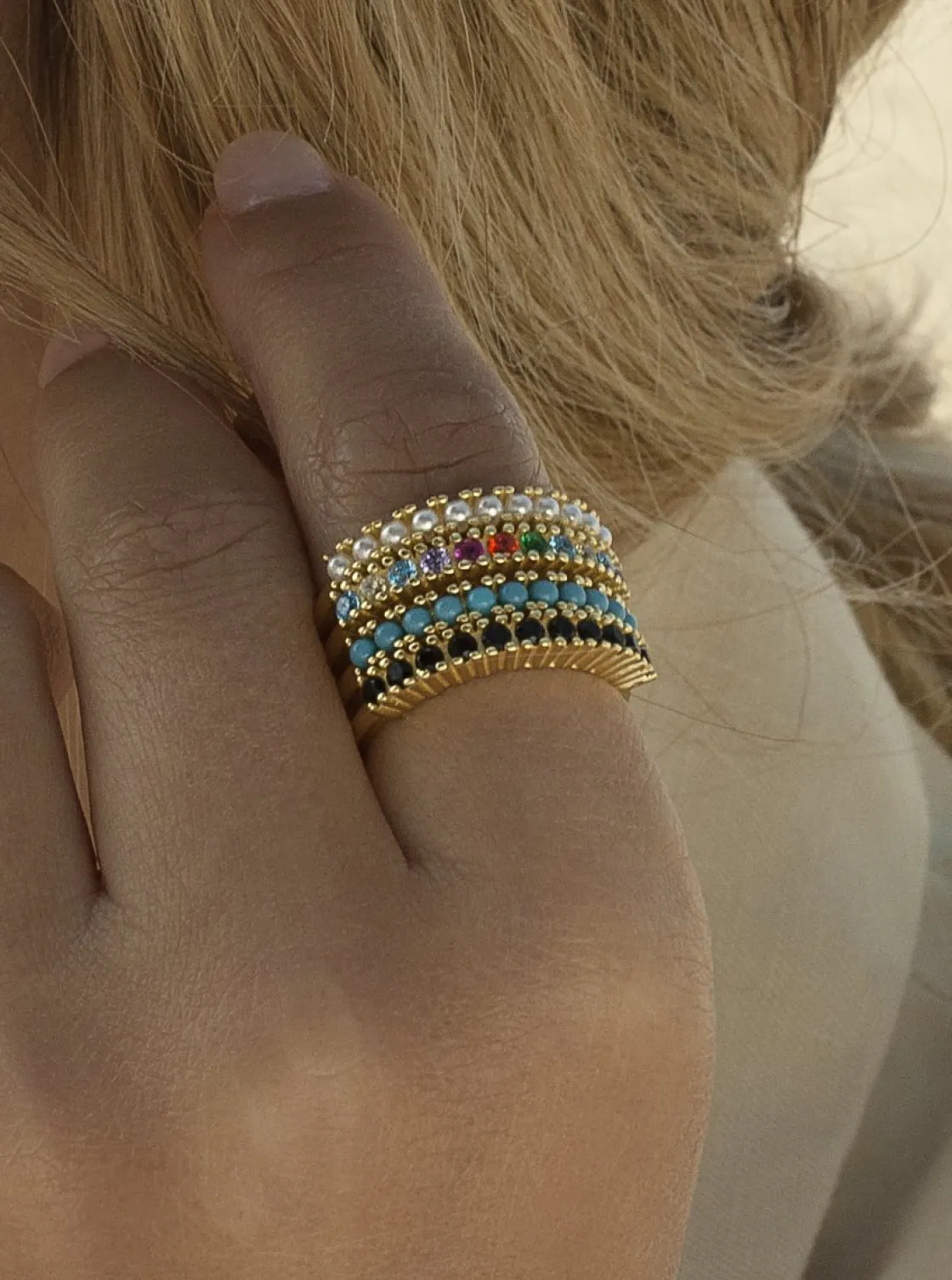 Anillos Anchos | LINEARGENT Anillos anchos formado por piedras circonitas y perlas