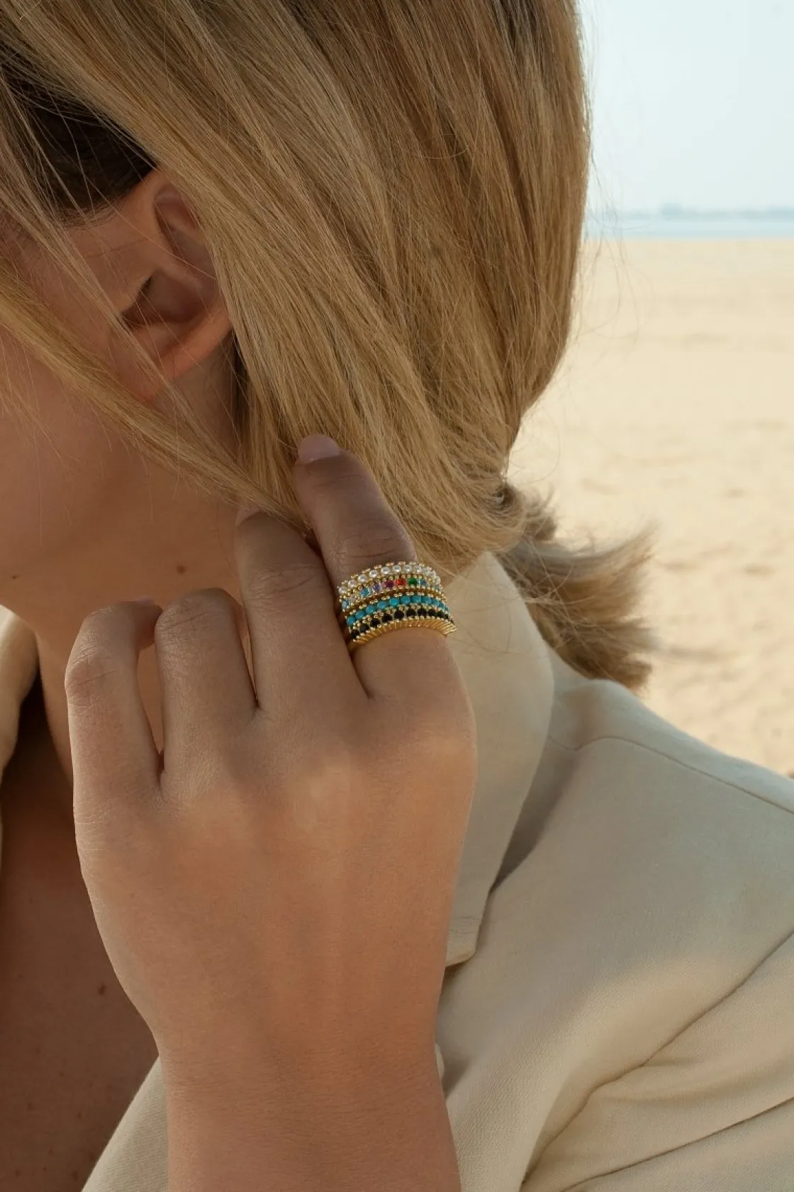 Anillos Anchos | LINEARGENT Anillos anchos formado por piedras circonitas y perlas