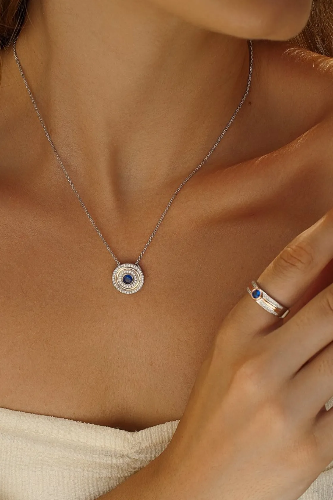 Anillos Bicolor | Anillos Con Piedras | LINEARGENT Anillos bicolor con circonitas y cuarzo adamantino azul