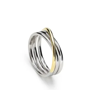 Anillos Bicolor | LINEARGENT Anillos bicolor de plata diseño triple raíl cruzado