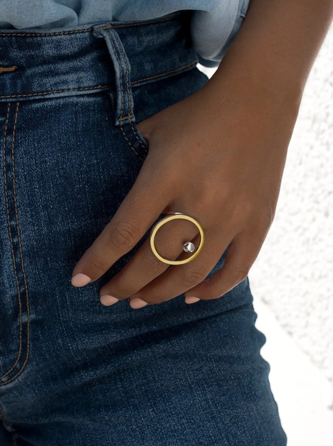Anillos Bicolor | Anillos Grandes | LINEARGENT Anillos bicolor diseño circular y carriles en plata lisa