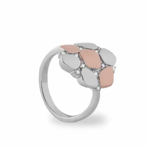 Anillos Bicolor | Anillos Grandes | LINEARGENT Anillos bicolor diseño de flor abstracta con circonitas