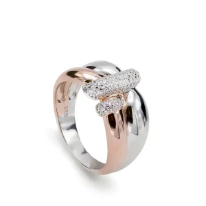Anillos Bicolor | LINEARGENT Anillos bicolor diseño irregular abrazados por un carril de circonitas