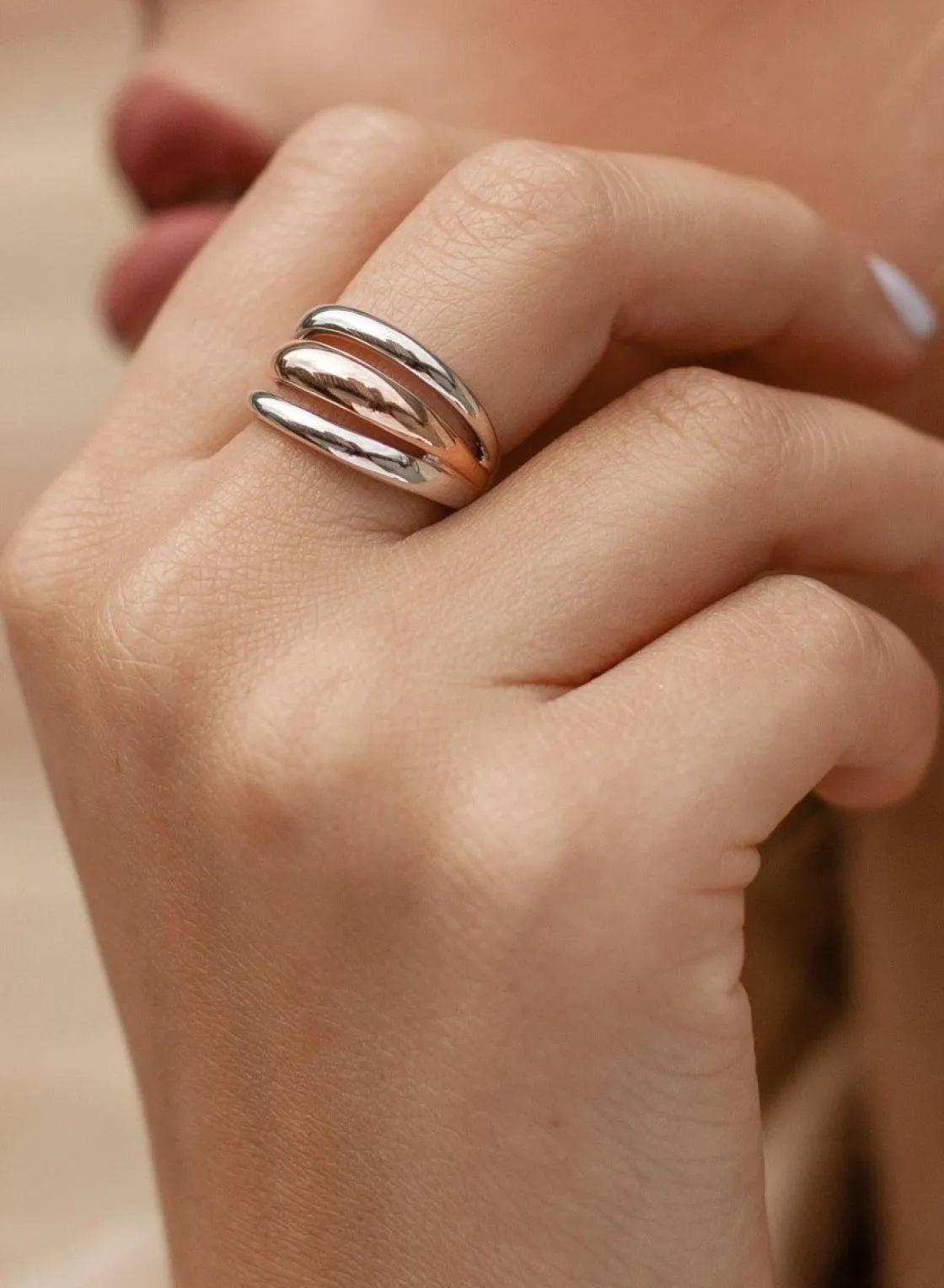 Anillos Bicolor | Anillos Anchos | LINEARGENT Anillos bicolor diseño triple carril simétrico