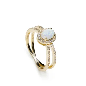 Anillos Dorados | Anillos Pequeños | LINEARGENT Anillos circonitas de plata bañada en oro diseño ópalo y doble raíl