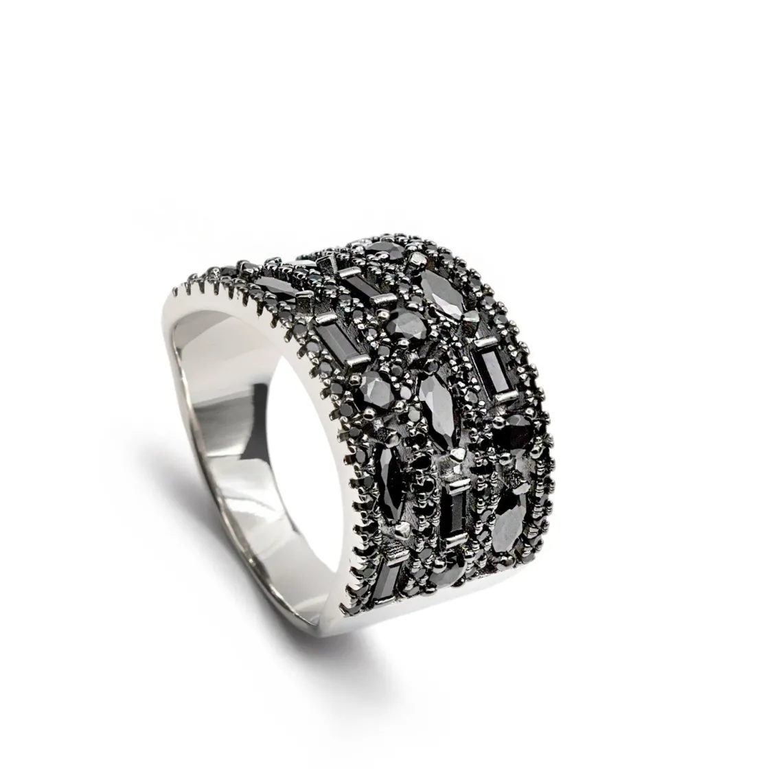 Anillos Con Piedras | LINEARGENT Anillos circonitas de plata color negro diseño ancho