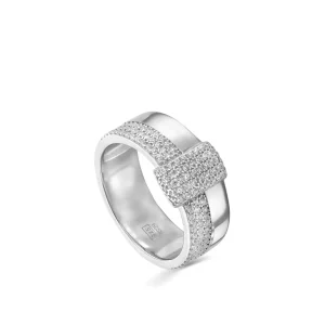 Anillos Anchos | LINEARGENT Anillos circonitas de plata con banda cruzada en el centro