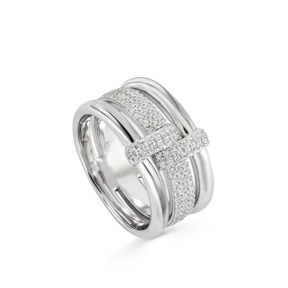 Anillos Anchos | Anillos Grandes | LINEARGENT Anillos circonitas de plata con diseño de hebilla