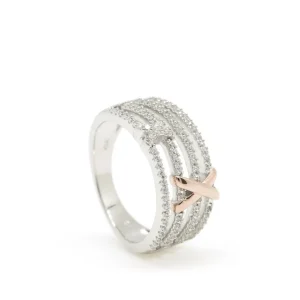 Anillos Bicolor | Anillos Circonitas | LINEARGENT Anillos circonitas de plata con grapa cruzada