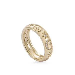 Anillos Dorados | Anillos Pequeños | LINEARGENT Anillos circonitas de plata con motivo de luna y estrellas