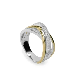 Anillos Bicolor | LINEARGENT Anillos circonitas de plata con raíles entrecruzados con circonitas