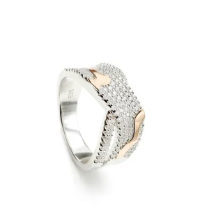 Anillos Bicolor | Anillos Circonitas | LINEARGENT Anillos circonitas de plata diseño bicolor cruzado