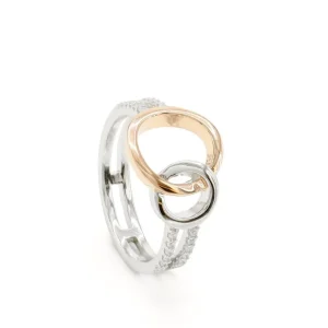 Anillos Bicolor | LINEARGENT Anillos circonitas de plata diseño doble círculo bicolor