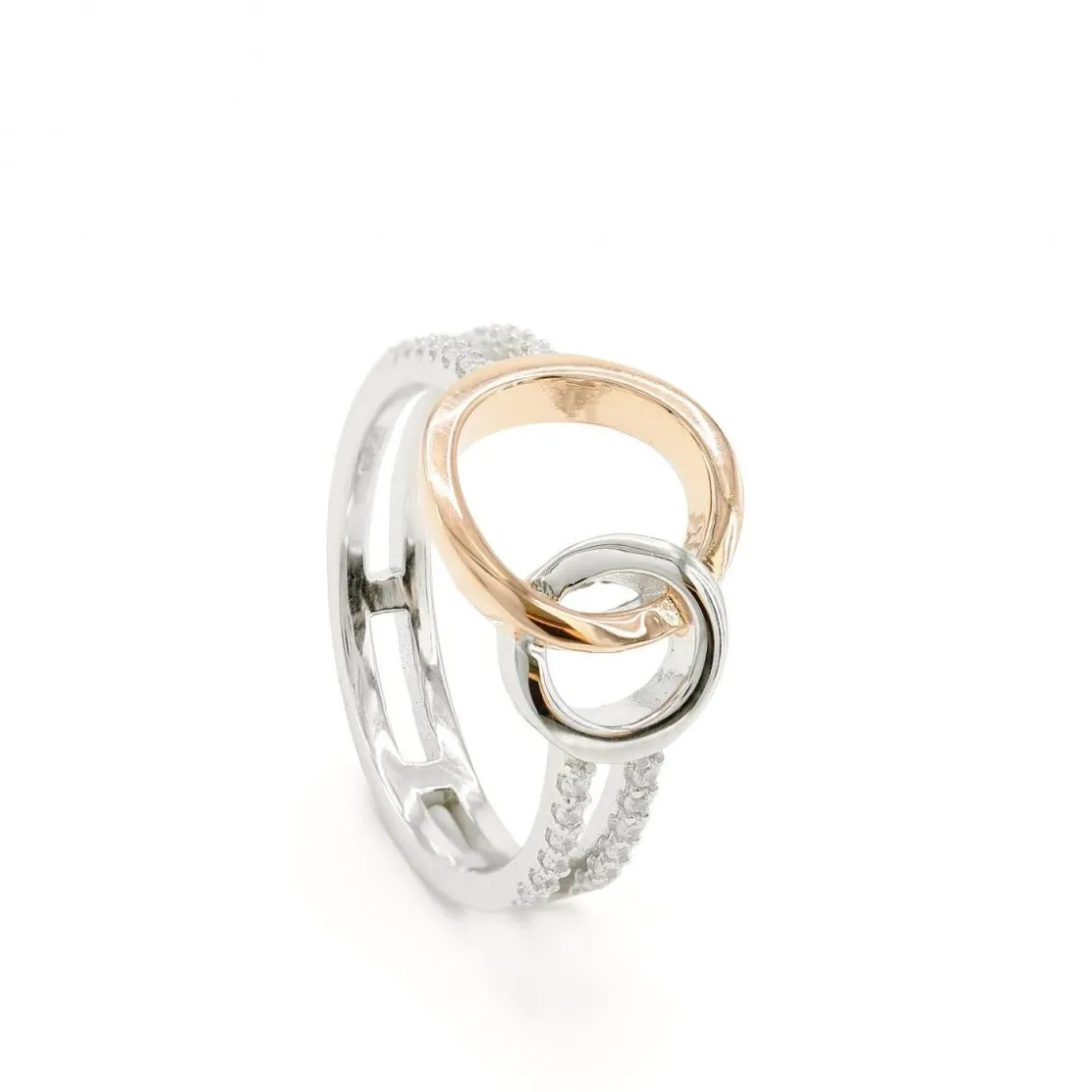 Anillos Bicolor | LINEARGENT Anillos circonitas de plata diseño doble círculo bicolor